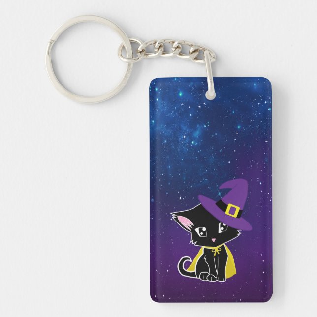 Llavero Cute Black Cat Wizard Under the Stars Keychain (Frente)