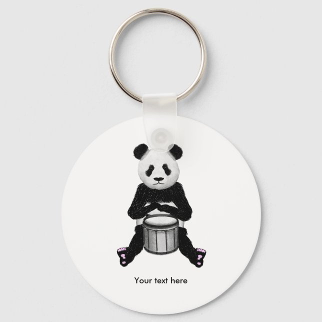 Llavero Cute BLack y panda blanco Drummer (Anverso)