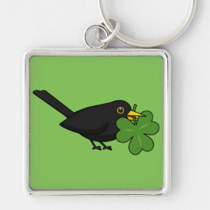 Llavero Cute Blackbird con Shamrock Clover Personalizado