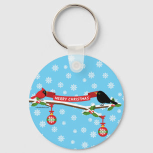Llavero Cute Blackbird Y Cardenal En Sucursal - MERRY XMAS