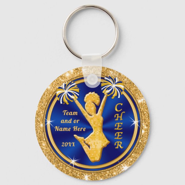 Llavero Cute Blue and Gold Cheer Team Gifts, PERSONALIZED (Anverso)