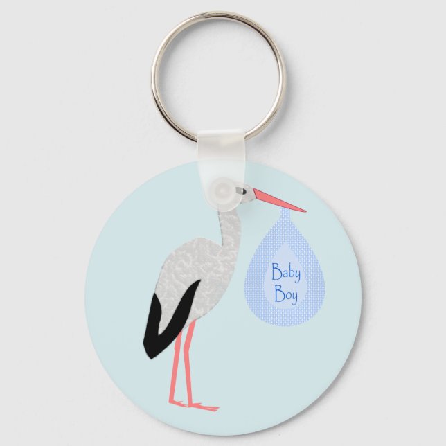 Llavero Cute Blue Baby Boy Stork (Anverso)