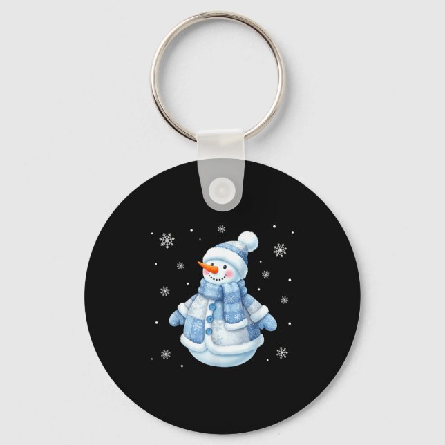 Llavero Cute Blue Snowman With Snowflakes Winter Christmas (Anverso)