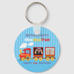Llavero Cute Blue Stripes Pattern Toy Train Boys Cumpleaño