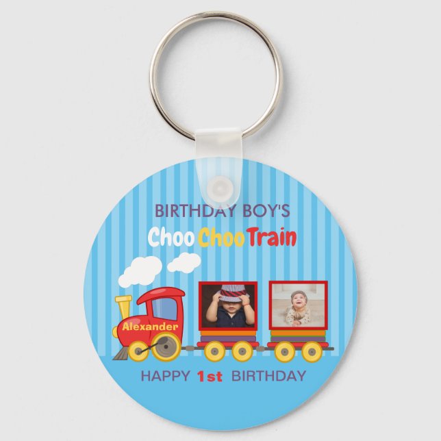 Llavero Cute Blue Stripes Pattern Toy Train Boys Cumpleaño (Anverso)
