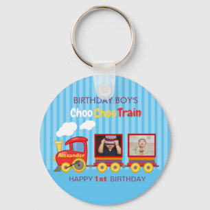 Llavero Cute Blue Stripes Pattern Toy Train Boys Cumpleaño