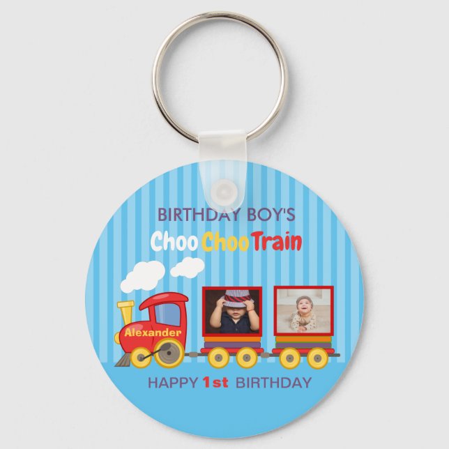 Llavero Cute Blue Stripes Pattern Toy Train Boys Cumpleaño (Anverso)