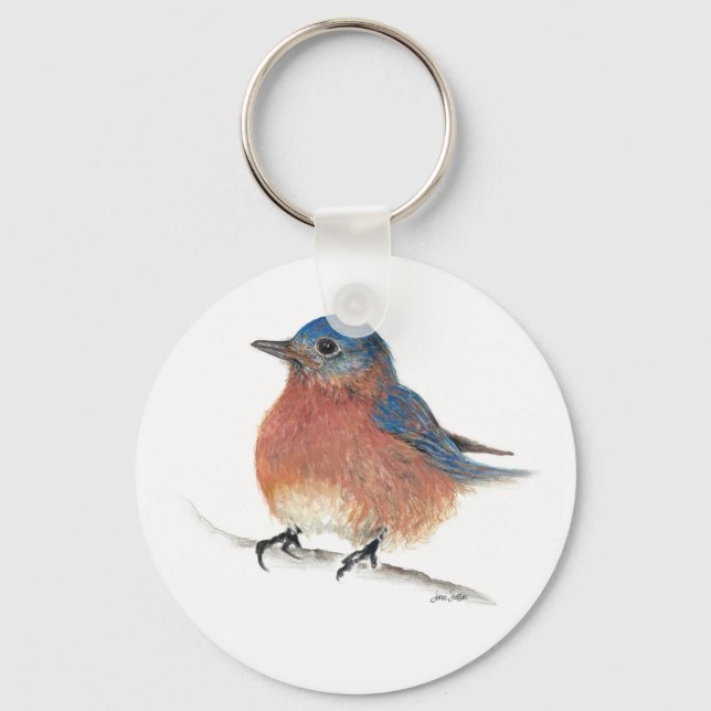 Llavero Cute Bluebird Watercolour Pencil Art (Anverso)