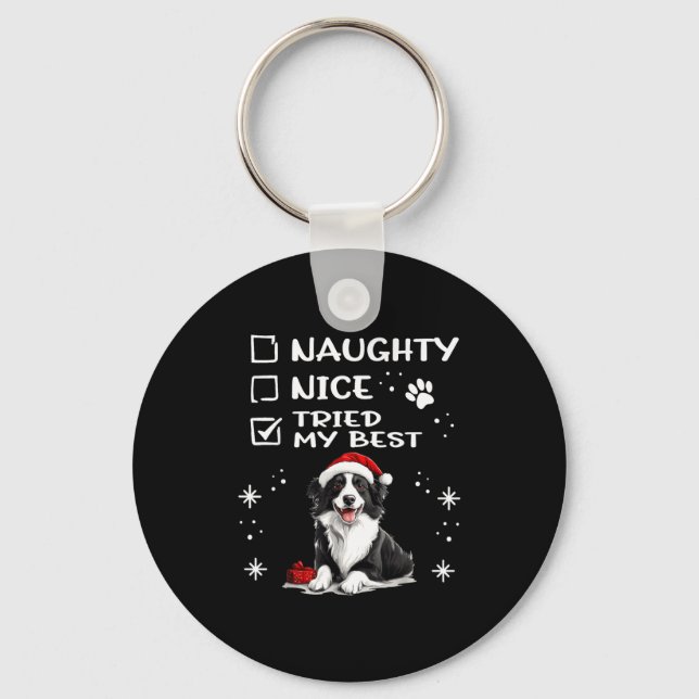 Llavero Cute Border Collie Dog Christmas Naughty Nice Trie (Anverso)