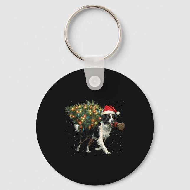 Llavero Cute Border Collie Dog In A Christmas Tree For Men (Anverso)