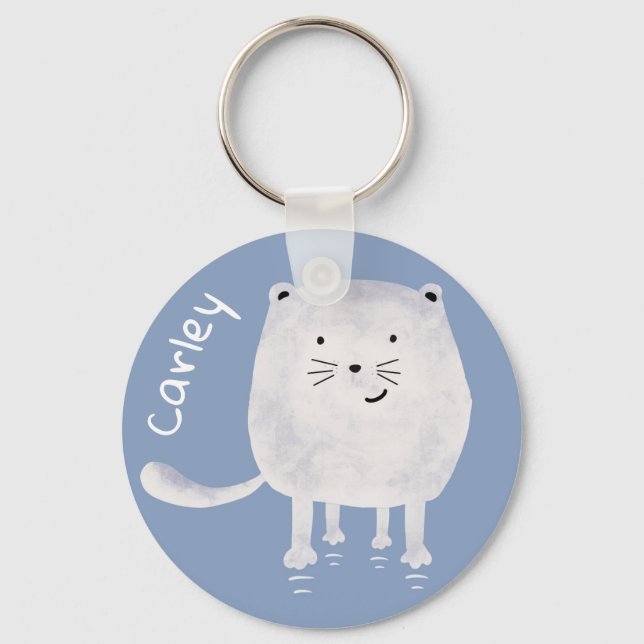 Llavero Cute Bouncing White Cat Personalised (Anverso)