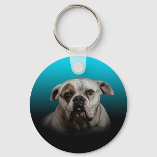 Llavero Cute Boxer Dog con fondo de degradado negro azul