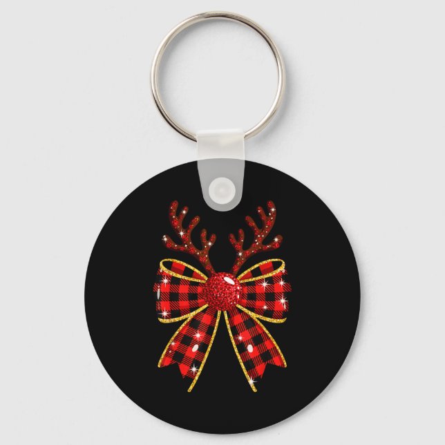 Llavero Cute Buffalo Plaid Coquette Bow Reindeer Christmas (Anverso)