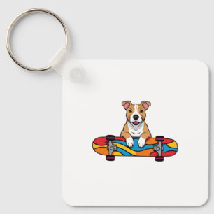 Llavero Cute Bull Terrier en una Skateboard
