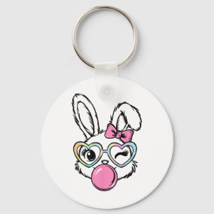 Llavero Cute Bunny Face Chicle Gafas Rosa Coquette Lazo E
