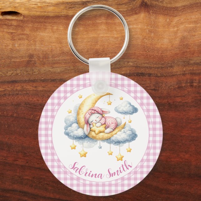 Llavero Cute Bunny Pink Boy Girl Moon Star Baby Shower  (Reverso )