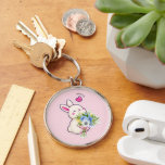 Llavero Cute Bunny with Bouquet –<br><div class="desc">An adorable round keychain featuring a happy bunny hugging a colorful bouquet of flowers, with a sweet pink heart above its head. Soft pastel pink background and delicate details make it the perfect little reminder of love and joy. Ideal for Valentine's Day, birthdays, best friend gifts, or anyone who makes...</div>