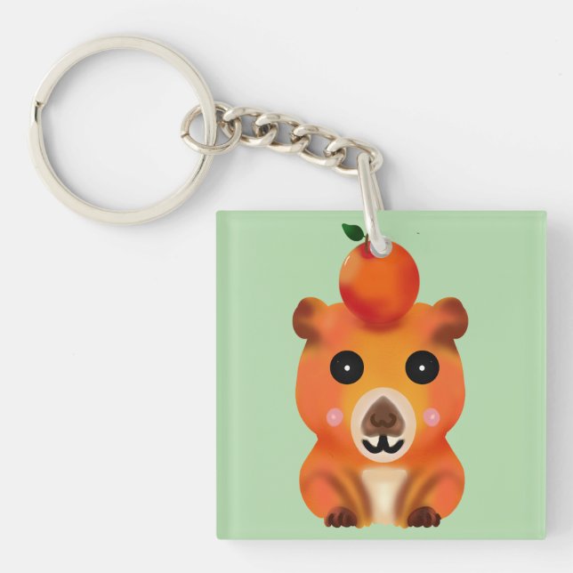 Llavero Cute Capybara Borroso con Naranja | Ar Kawaii Anim (Frente)