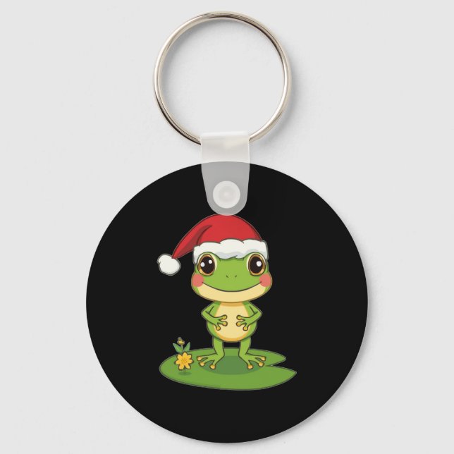 Llavero Cute Cartoon Frog Character Wearing a Santa Hat on (Anverso)