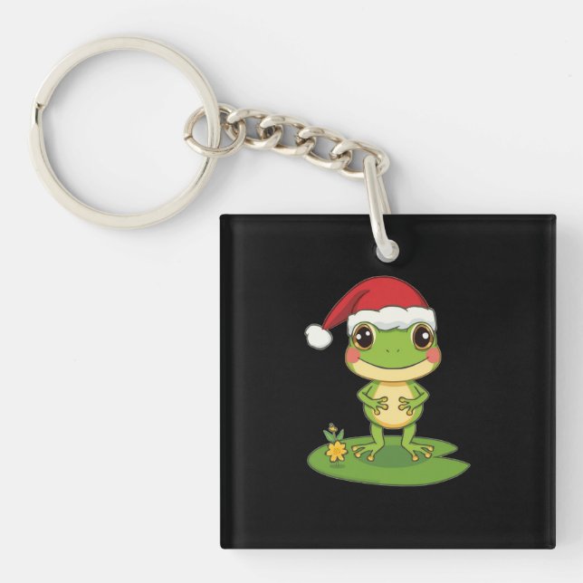 Llavero Cute Cartoon Frog Character Wearing a Santa Hat on (Frente)