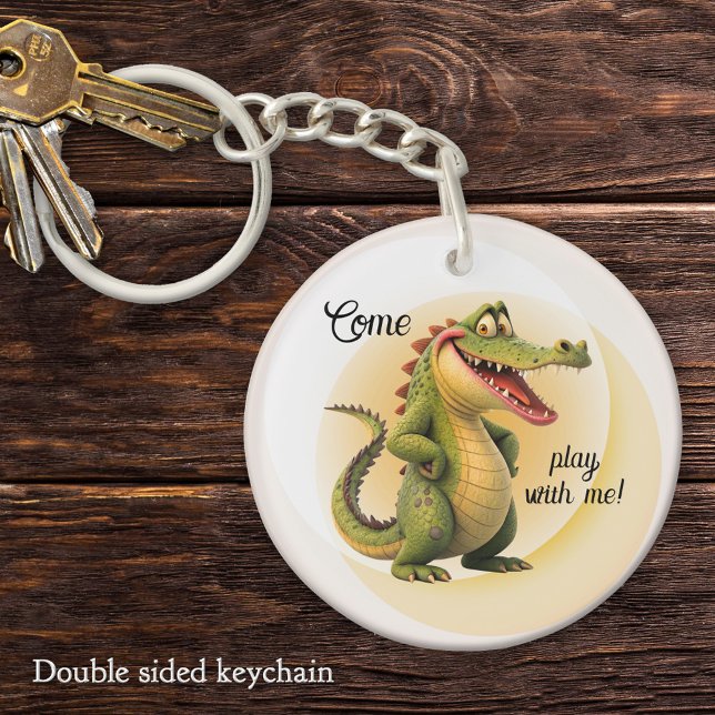 Llavero Cute Cartoon Smiling Crocodile "Come Play With Me" (Cute Cartoon Smiling Crocodile Come Play With Me Keychain for children)