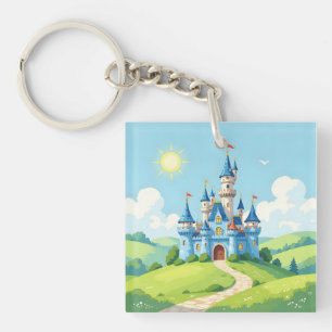 Llavero Cute castillo azul y blanco