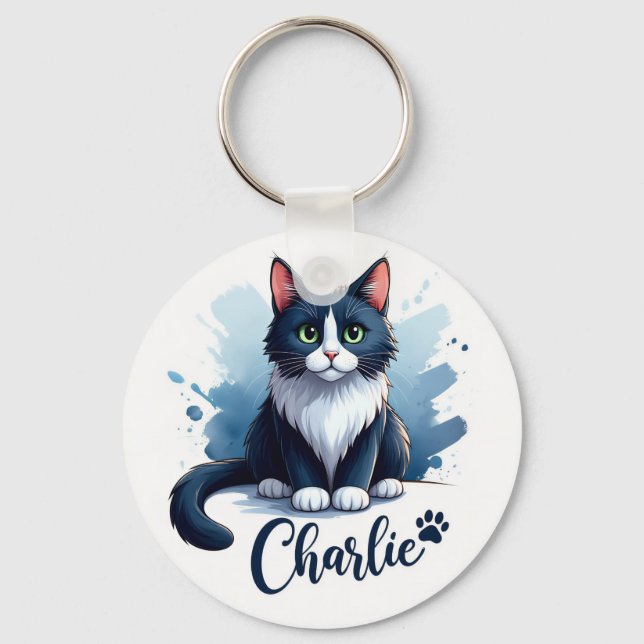 Llavero Cute Cat Artwork Keychain – Gift for Animal Lovers (Anverso)