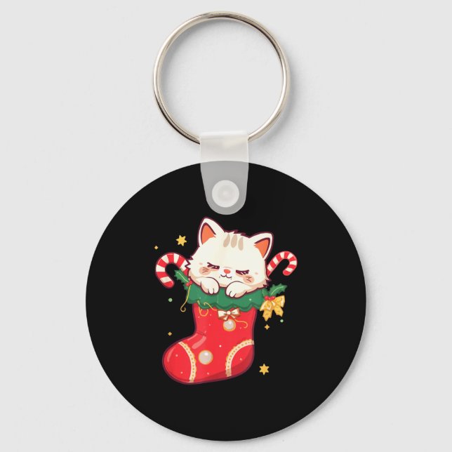 Llavero Cute Cat In Christmas Stocking Kawaii Anime Xmas G (Anverso)