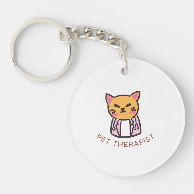 Llavero Cute Cat Pet Therapist Cartoon Design (Frente)
