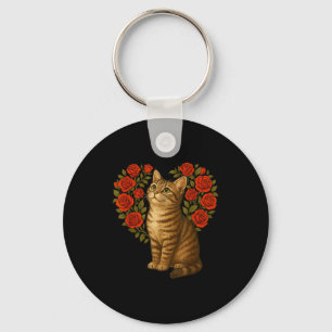 Llavero Cute Cat San Valentín Floral Corazón Divertido Ama