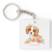 Cute Cavalier King Charles Spaniel Naranja Flores