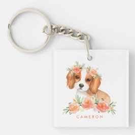 Llavero Cute Cavalier King Charles Spaniel Naranja Flores