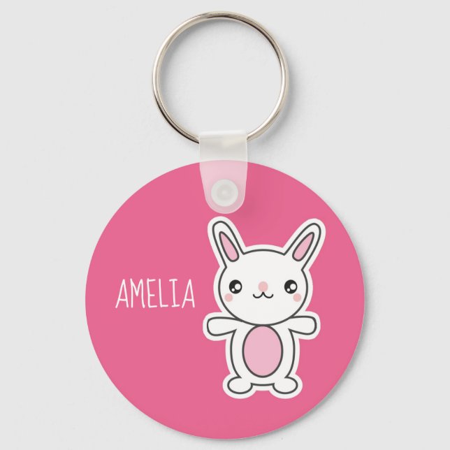 Llavero Cute Chibi Bunny Pink Personalizado (Anverso)