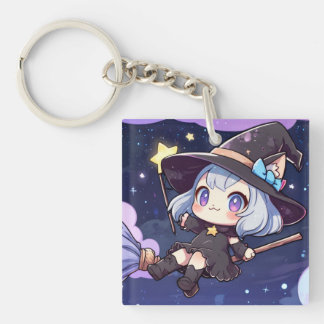 Llavero Cute Chibi Witch Flying in the Night Sky
