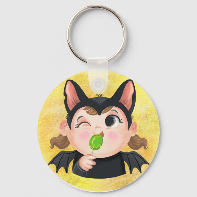 Llavero Cute chica en un murciélago traje de Halloween Pla (Anverso)