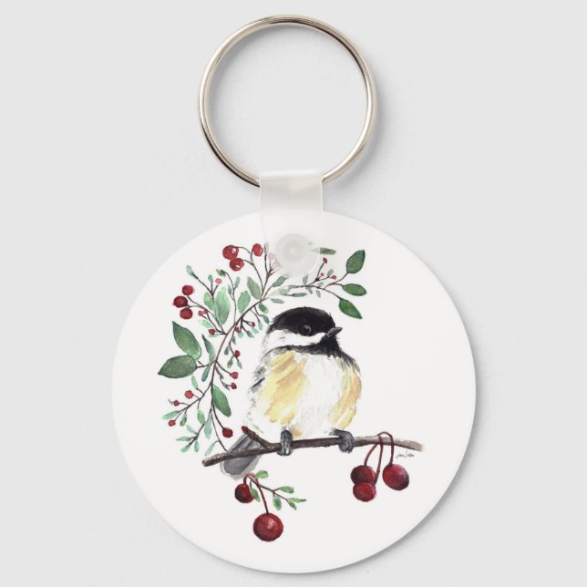 Llavero Cute Chickadee Watercolor Art (Anverso)