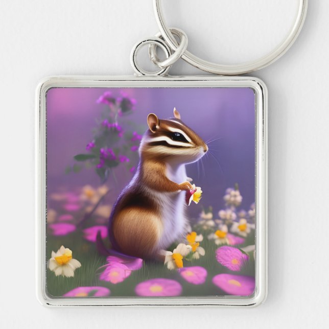 Llavero Cute Chipmunk en las flores (Frente)