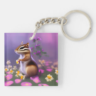 Llavero Cute Chipmunk en las flores