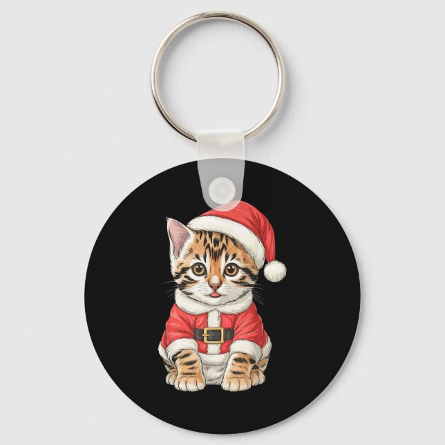 Llavero Cute Christmas Bengal Cat Santa  (Anverso)