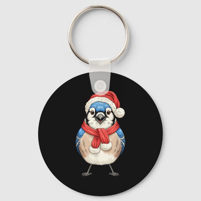 Llavero Cute Christmas Blue Jay Santa Bird Watching  (Anverso)
