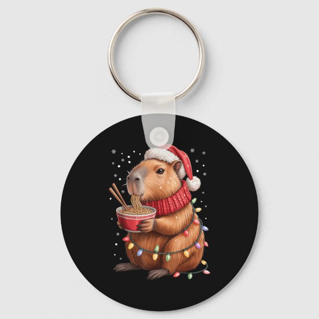 Llavero Cute Christmas Capybara With Ramen Bowl Holiday Te (Anverso)