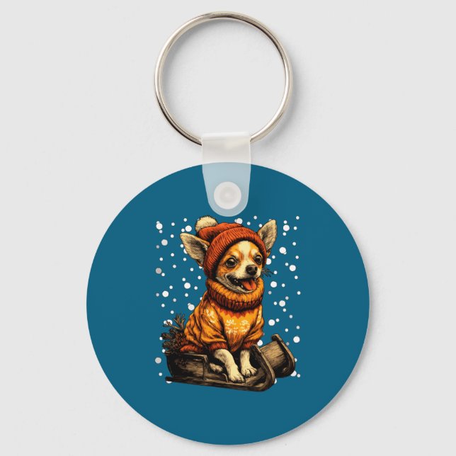 Llavero Cute Christmas Chihuahua Sledding In Snow Funny Wi (Anverso)