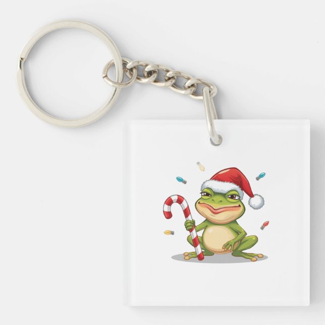 Llavero Cute Christmas Frog With Candy Cane - Funny Holida (Frente)