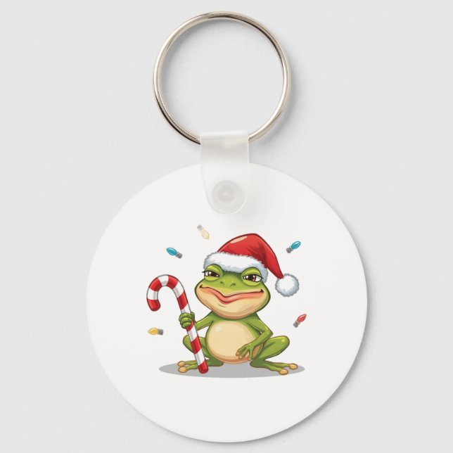Llavero Cute Christmas Frog With Candy Cane - Funny Holida (Anverso)