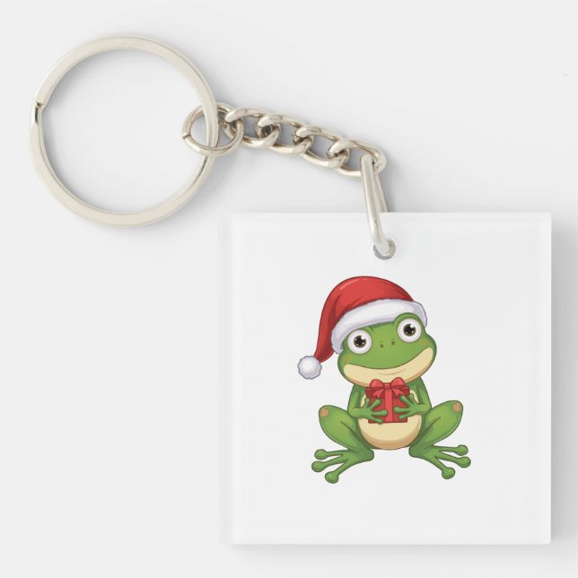 Llavero Cute Christmas Frog with Santa Hat and Gift |  Fun (Frente)