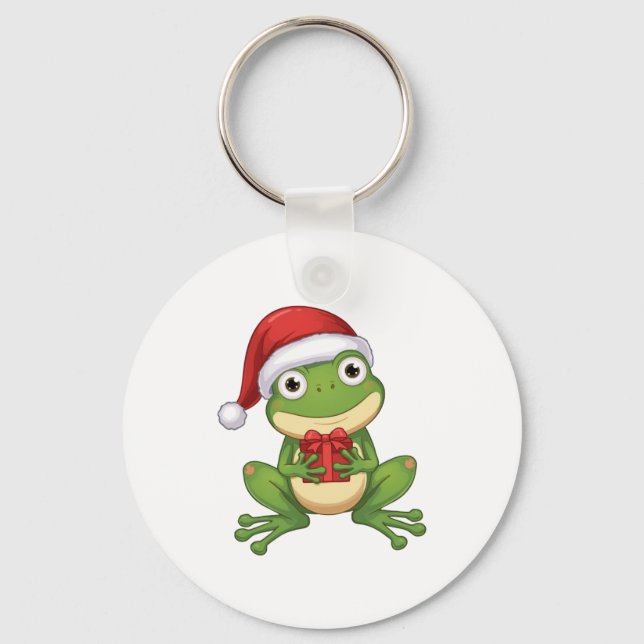 Llavero Cute Christmas Frog with Santa Hat and Gift |  Fun (Anverso)
