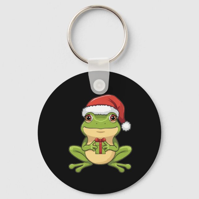 Llavero Cute Christmas Frog with Santa Hat Holding  Gift - (Anverso)