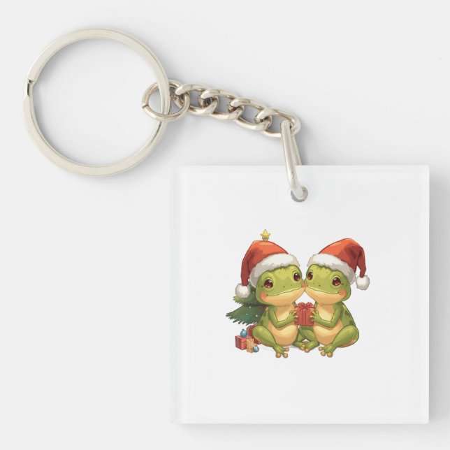 Llavero Cute Christmas Frogs Holding Gifts  Adorable Holid (Frente)