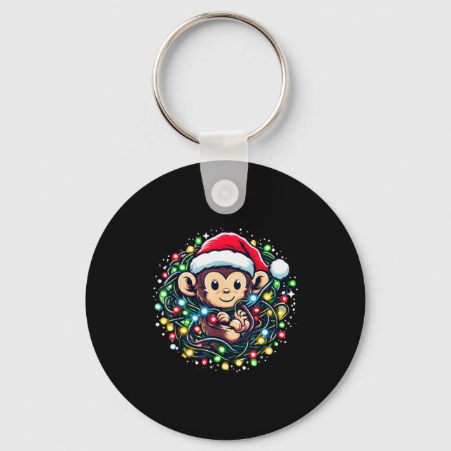 Llavero Cute Christmas Monkey Santa Hat Lights Monkey Wome (Anverso)