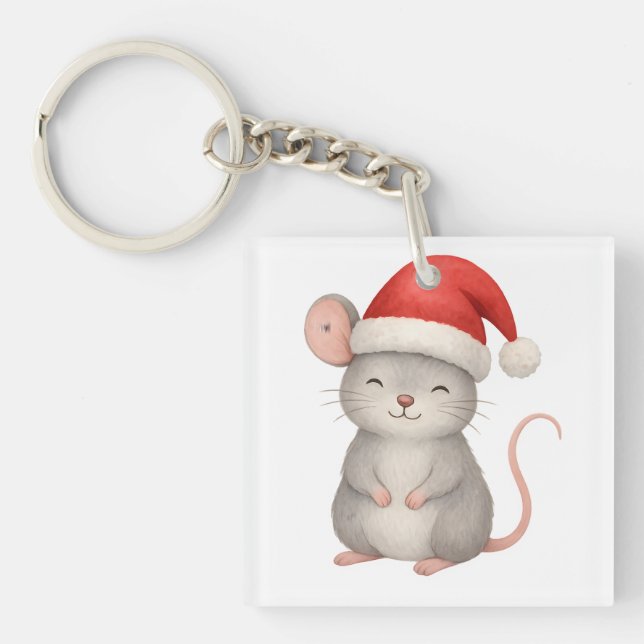 Llavero Cute Christmas Mouse in Santa Hat (Frente)